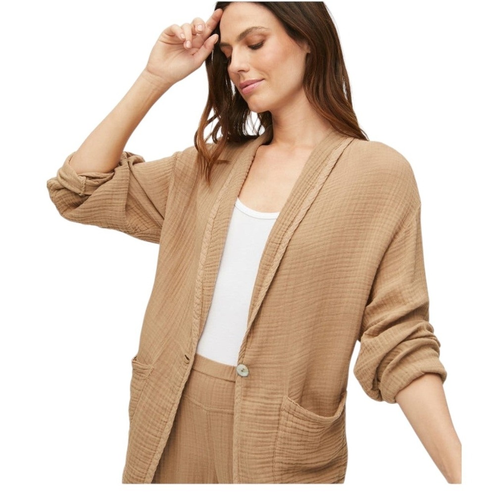 Michael Stars Dana Blazer Tan Cotton Gauze Coastal Earthy Jacket Plus Size 1X